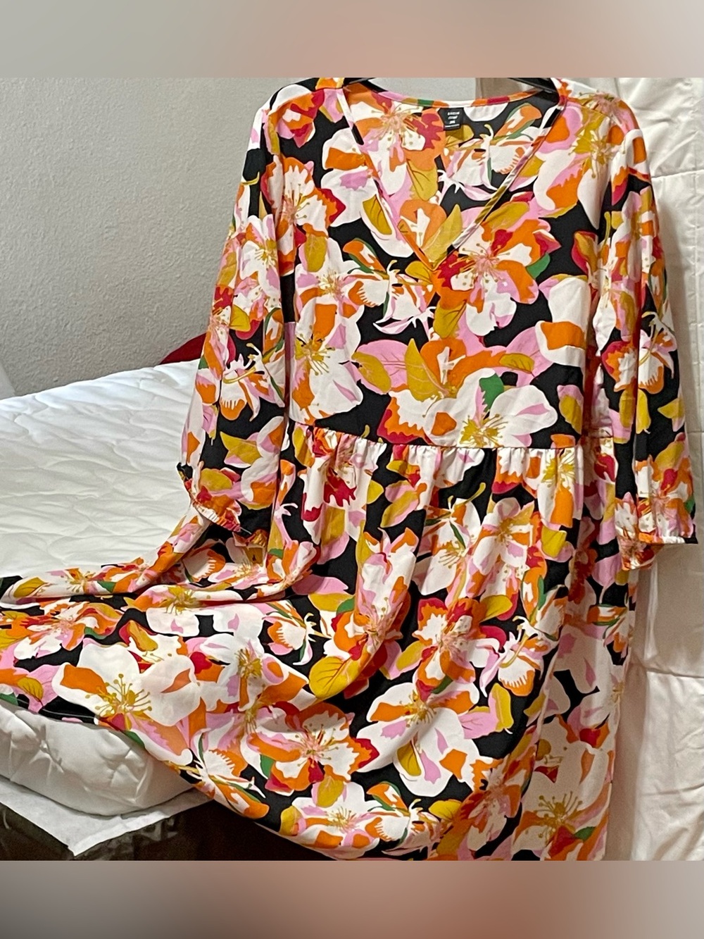 SHEIN Multicolor Floral Print Top — Orange, Yellow, Pink, Black
